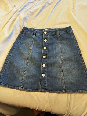 Denim Button-Front Mini  Skirt - Blue